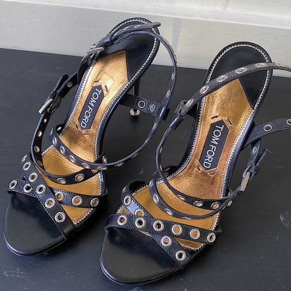 Tom Ford Black Open Stud Strap Sandal Size 39 - Picture 2 of 9